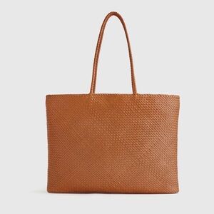 Quince Italian Leather Handwoven Tote Bag in Cognac with dust bag